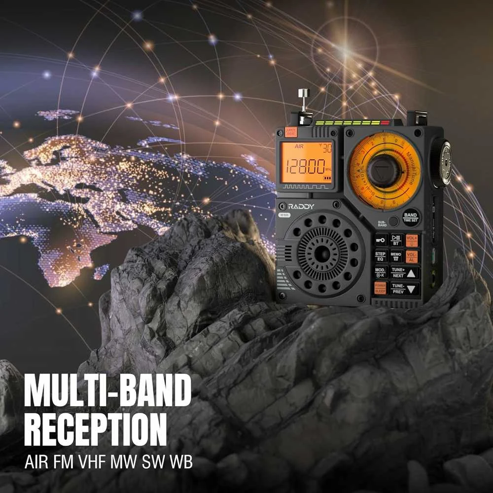 Raddy nešiojamas trumpųjų bangų radijas FM/AM/VHF/SW/AIR, Bluetooth, TF kortelė, RF320