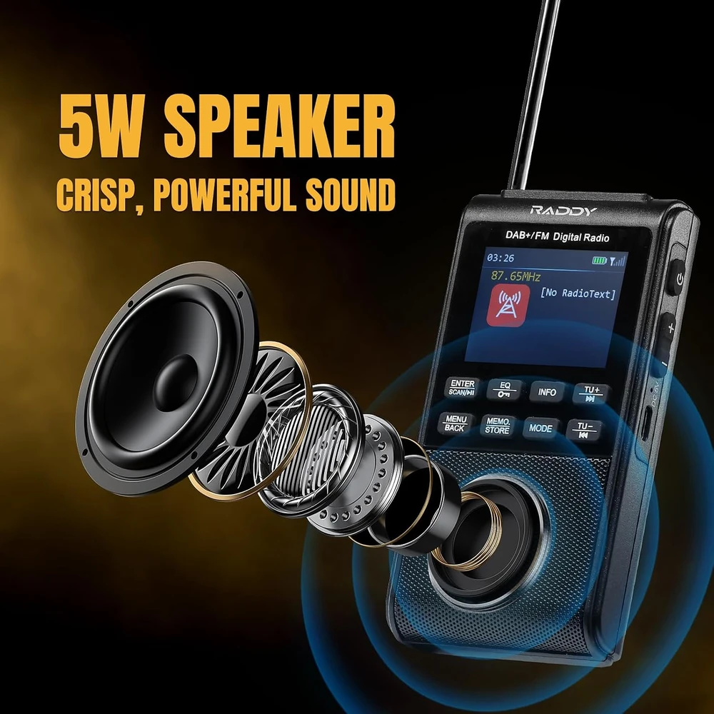Raddy nešiojamasis DAB/DAB+ ir FM radijas, 5 W, RD939