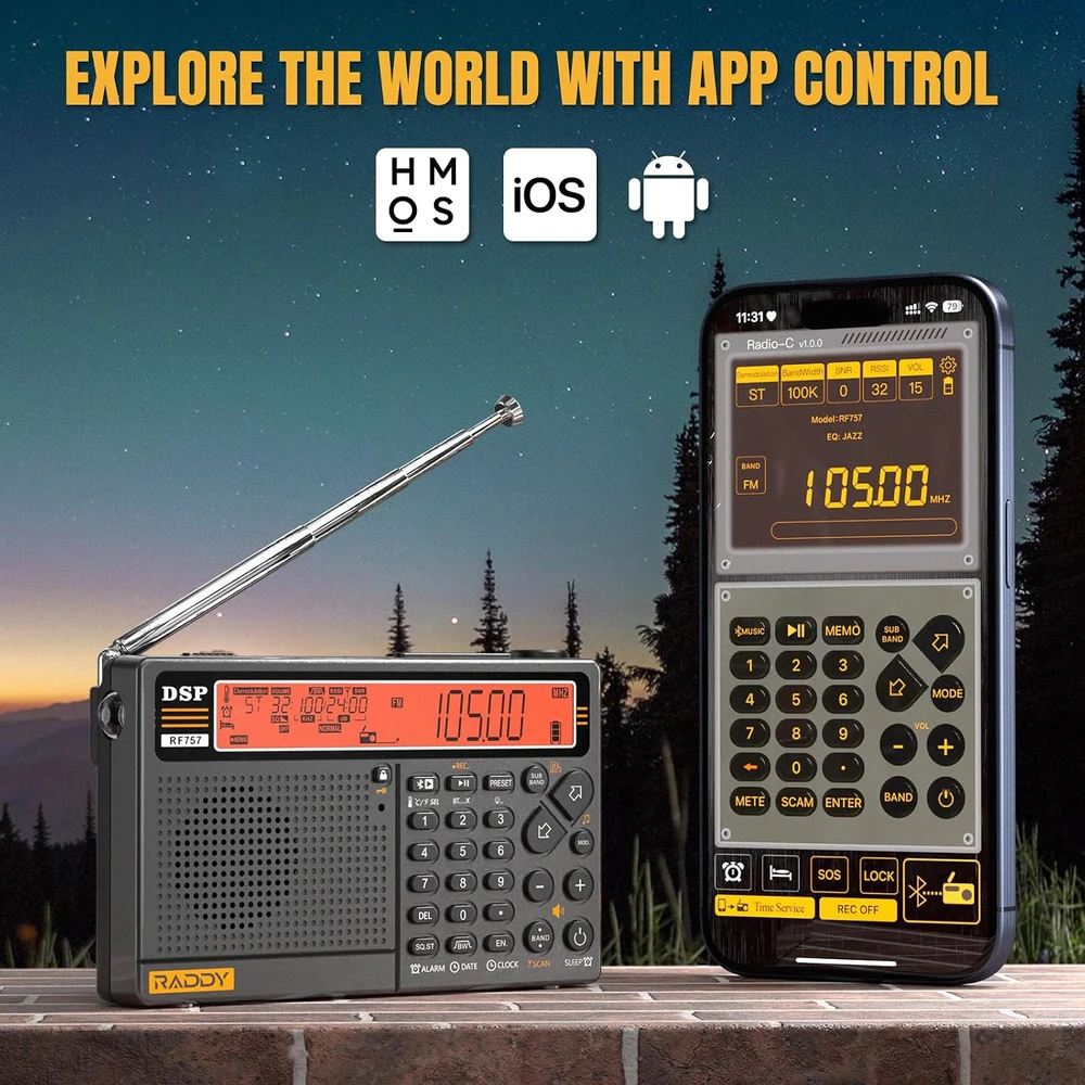 Raddy nešiojamasis daugiajuostis radijo imtuvas AM/FM/SW/VHF/UHF/CB/AIR RF757