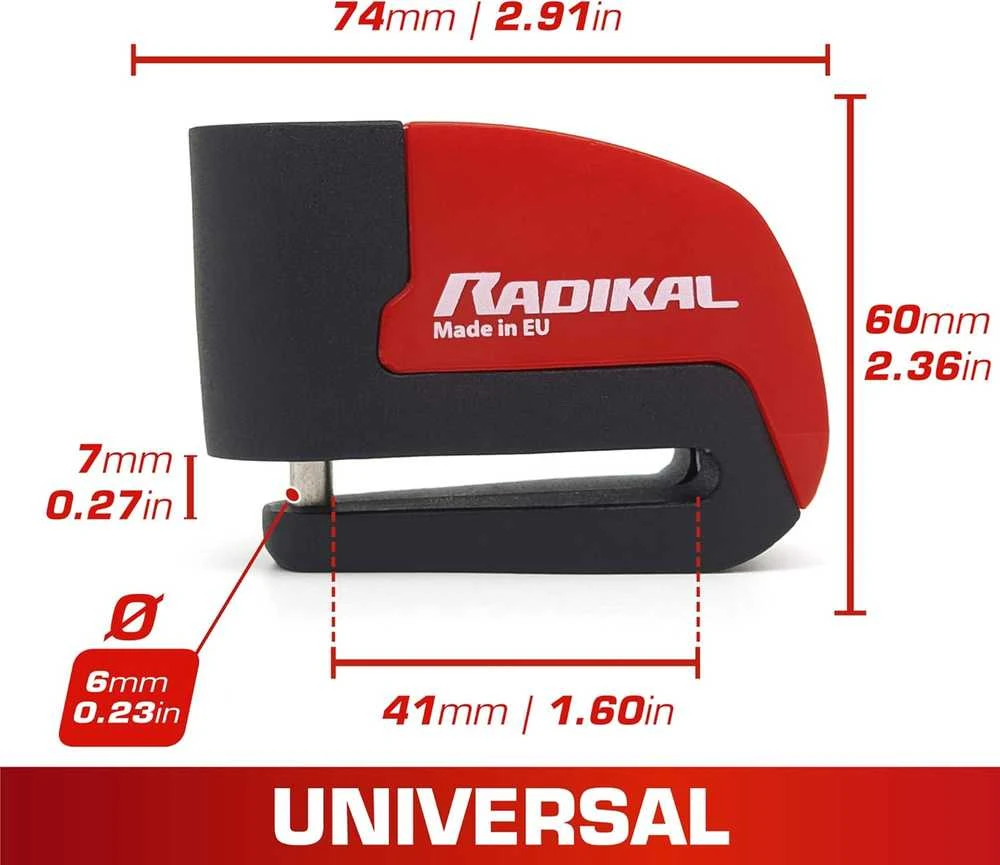 Radikal diskinės stabdžių blokada su 120 dB signalu, ø6 mm, RK6