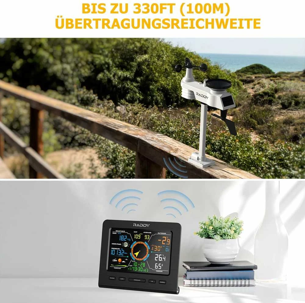 Radioddity belaidė 13-in-1 orų stotis su vidaus ir lauko temperatūra, drėgme, vėjo greičiu, WF-100C Lite