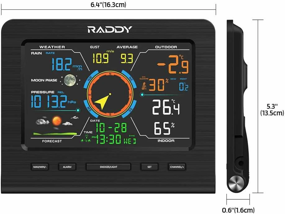 Radioddity belaidė 13-in-1 orų stotis su vidaus ir lauko temperatūra, drėgme, vėjo greičiu, WF-100C Lite