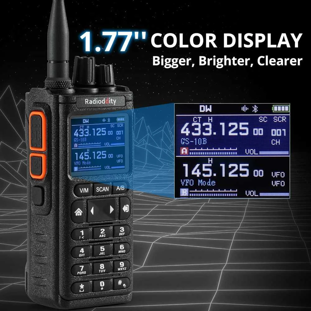 Radioddity nešiojama radijo stotis 10 W, UHF/VHF/FM, 256 kanalai, Bluetooth, GS-10B