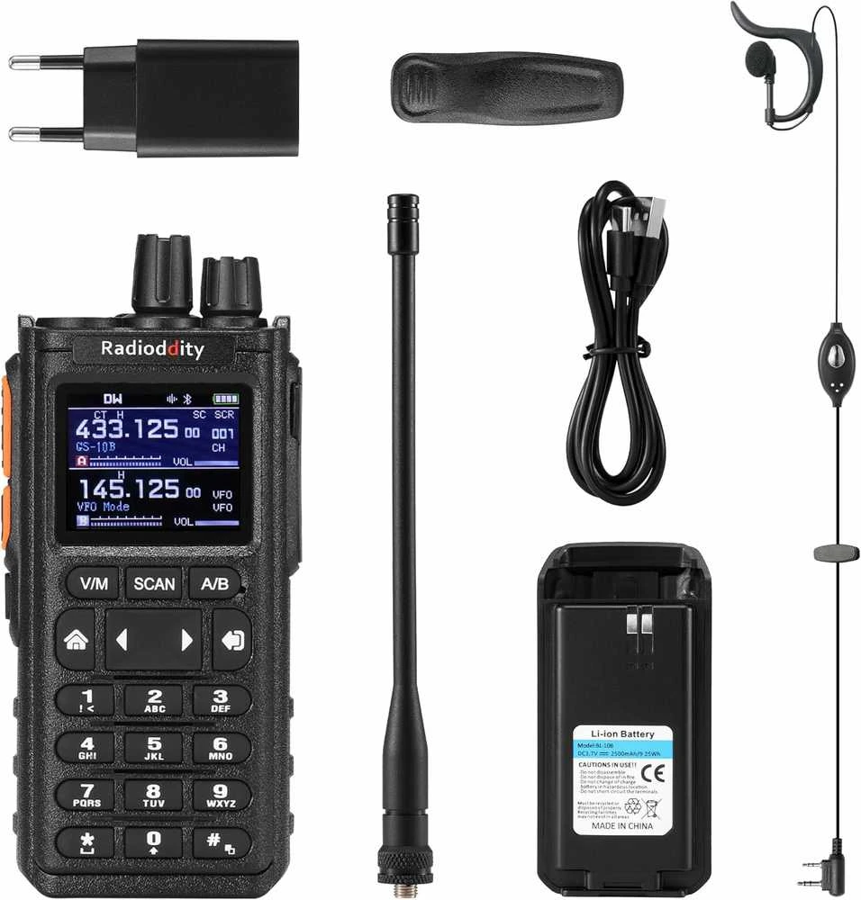 Radioddity nešiojama radijo stotis 10 W, UHF/VHF/FM, 256 kanalai, Bluetooth, GS-10B