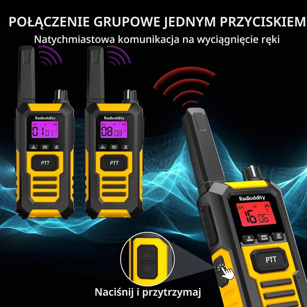 Radioddity PMR446 racijų rinkinys, 4 vnt., IP67, 16 kanalų, 0.5 W, HD-1