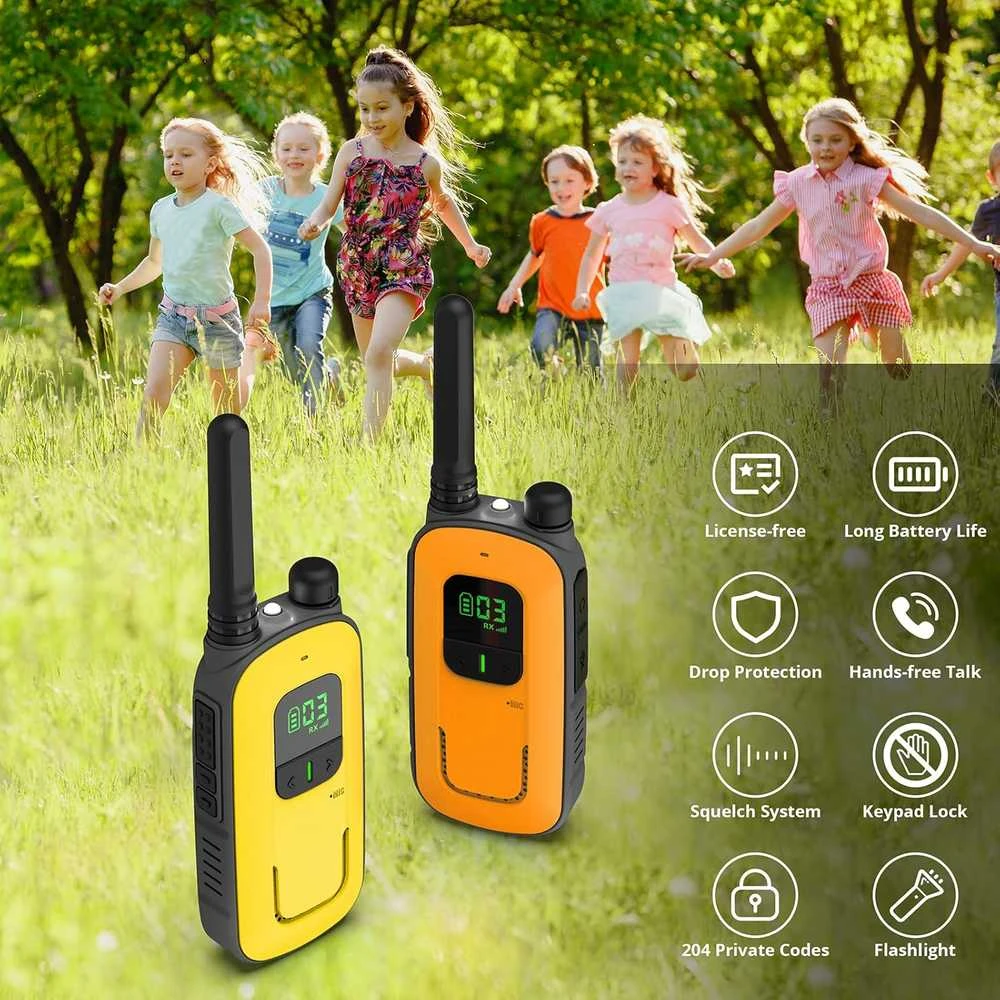 Radioddity vaikų racija PMR446, 16 kanalų, VOX, žibintuvėlis, iki 4 km, įkraunama, 2 vnt. PR-T3