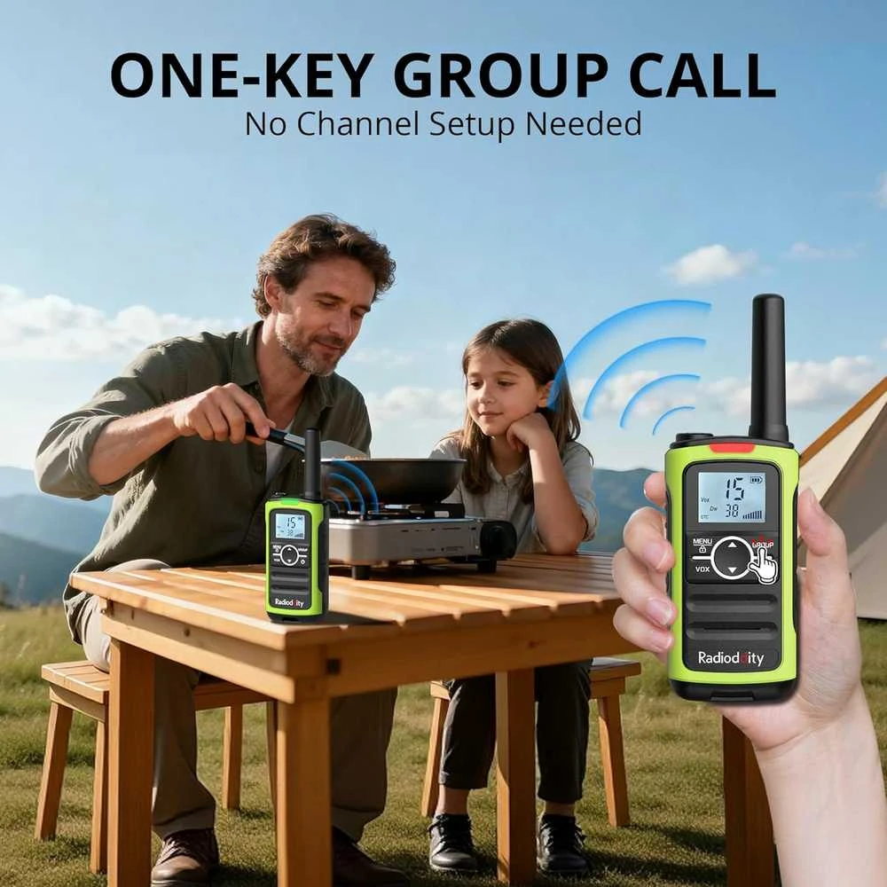 Radioddity vaikų racija PMR446, 16 kanalų, 5 km nuotolis, 2000 mAh baterija, VOX, žalia, PR-T8