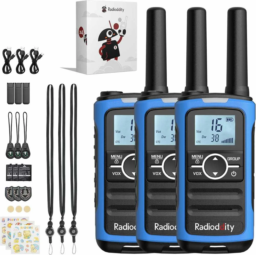 Radioddity vaikų racija PMR446 16 kanalų su VOX, žibintuvėliu, 2000 mAh baterija, USB-C, PR-T8