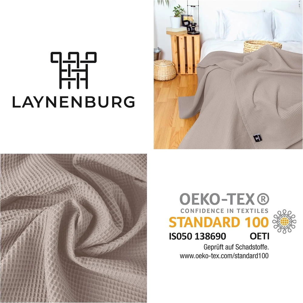 LAYNENBURG medvilninė lovatiesė su vafline struktūra, 180 × 220 cm, pilkai ruda, lengva