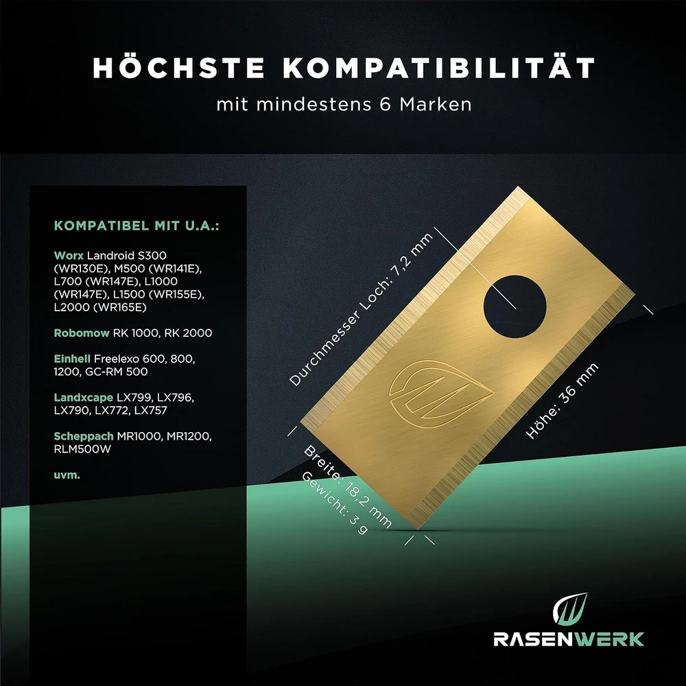 RASENWERK robotų vejapjovių peiliai su varžtais, nerūdijančio plieno, 30 vnt. komplektas