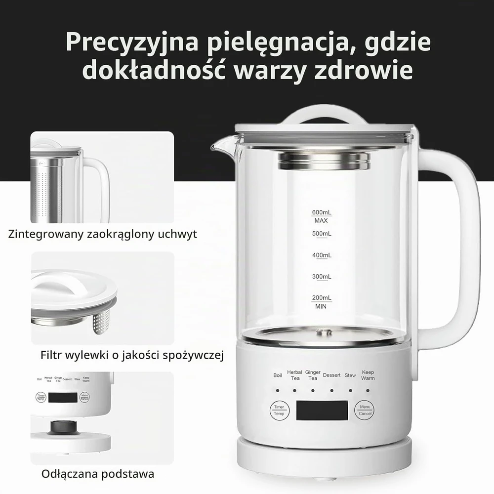 Rauwseul elektrinis stiklinis virdulys 0,6 l, 500 W su temperatūros reguliavimu LG-A600