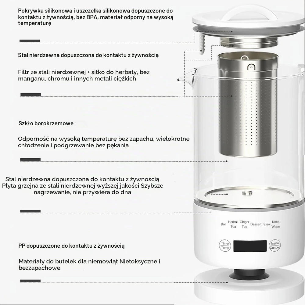 Rauwseul elektrinis stiklinis virdulys 0,6 l, 500 W su temperatūros reguliavimu LG-A600