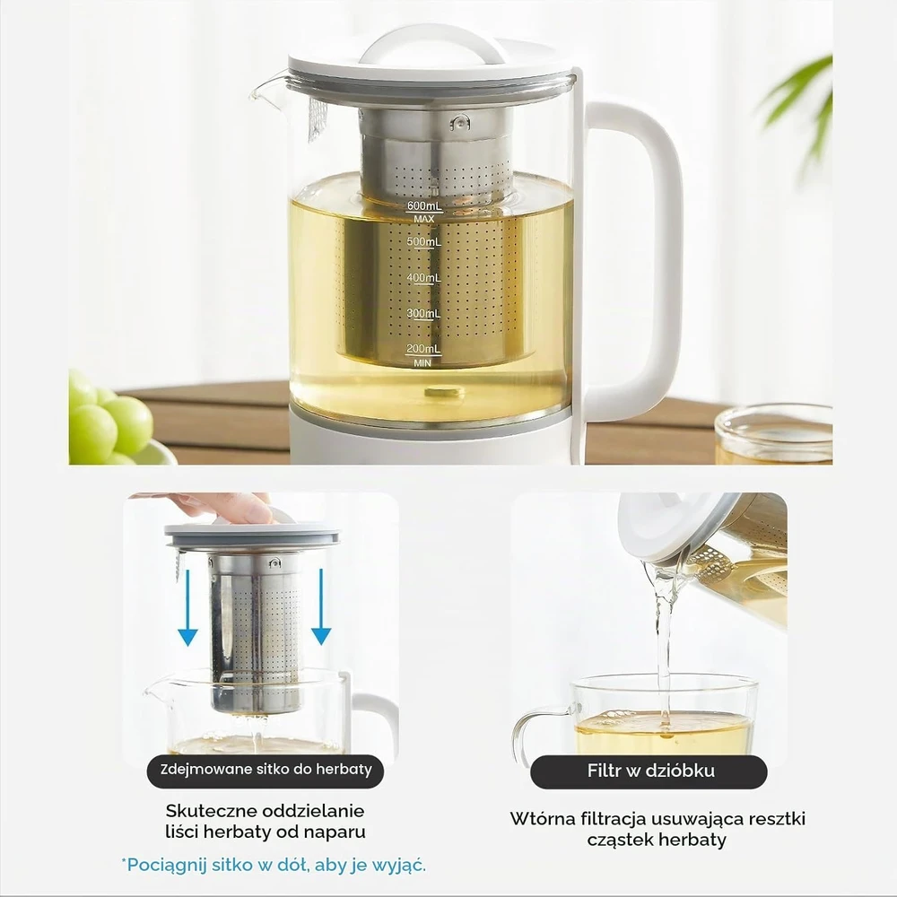 Rauwseul elektrinis stiklinis virdulys 0,6 l, 500 W su temperatūros reguliavimu LG-A600