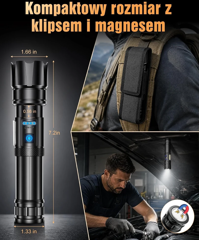 RAYLON įkraunamas LED taktinis žibintuvėlis 500000 lm, 5000 mAh, IPX6 FLS01