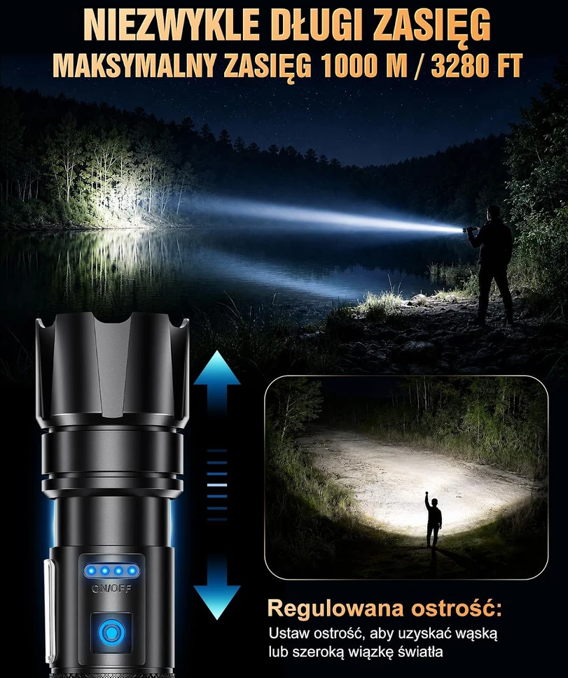 RAYLON įkraunamas LED taktinis žibintuvėlis 500000 lm, 5000 mAh, IPX6 FLS01