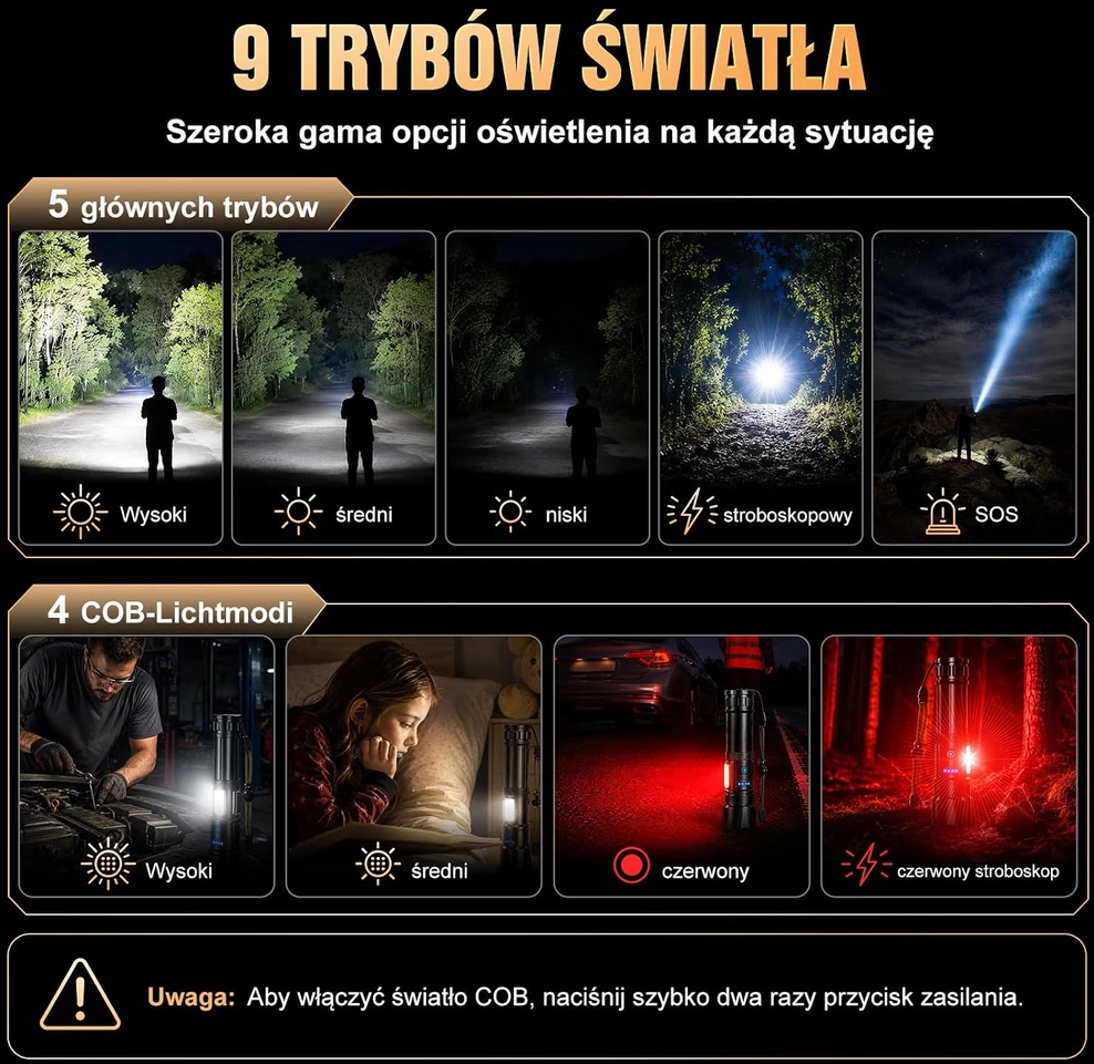 RAYLON įkraunamas LED taktinis žibintuvėlis 500000 lm, 5000 mAh, IPX6 FLS01