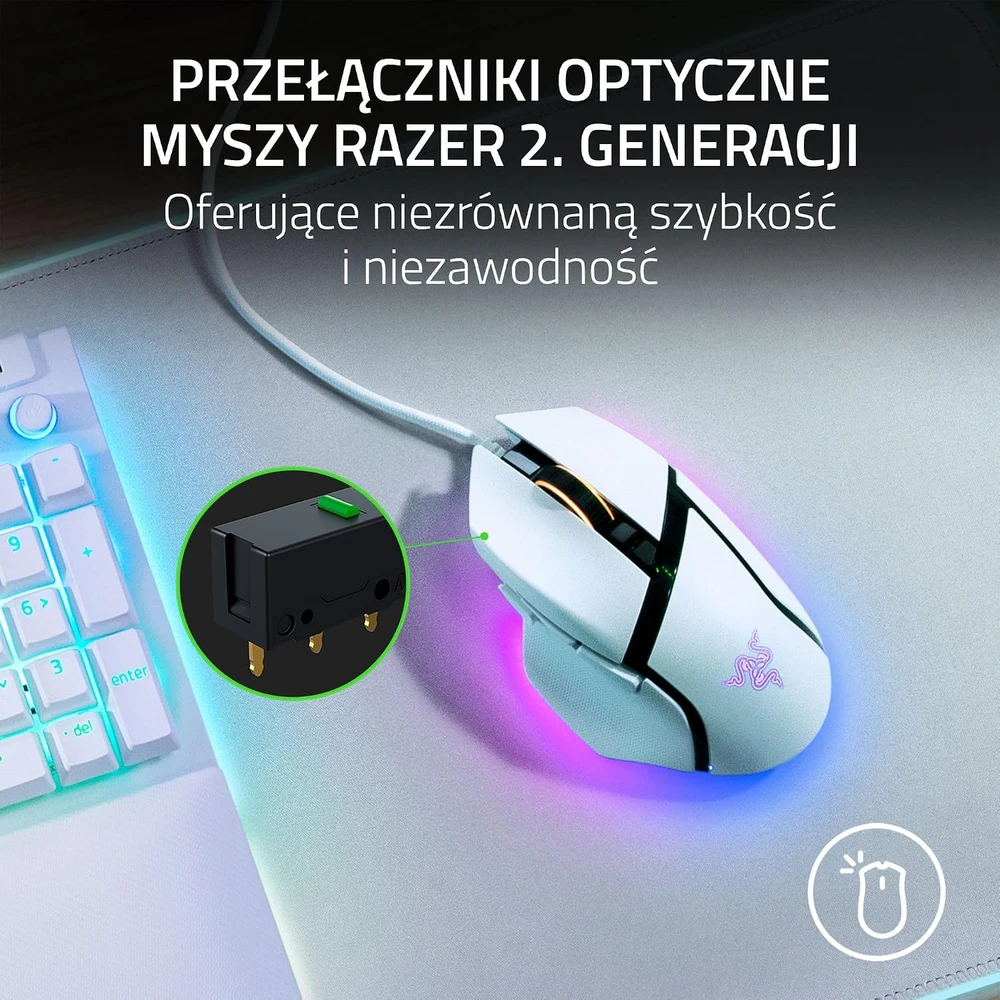 Razer su laidu žaidimų pelė Basilisk V3, 26 000 DPI, balta, RZ01-04000300-R3M1