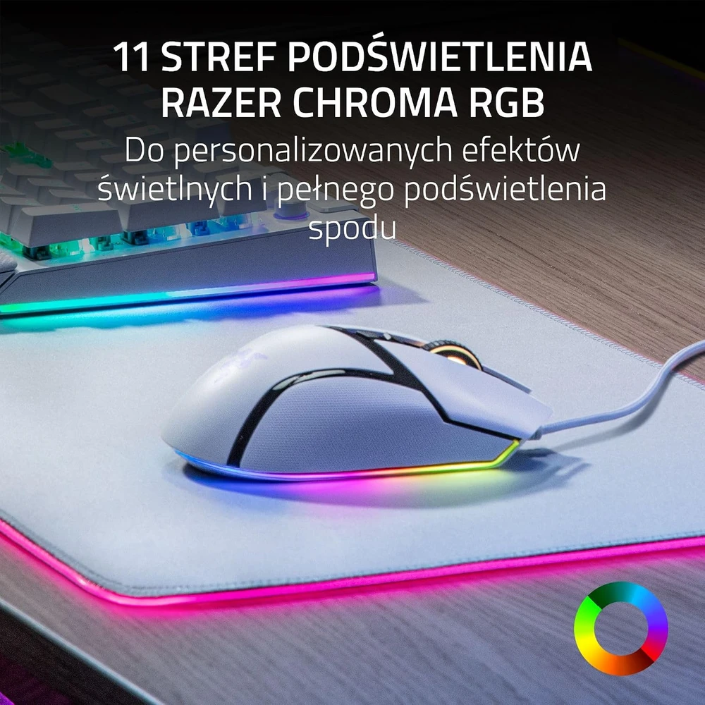 Razer su laidu žaidimų pelė Basilisk V3, 26 000 DPI, balta, RZ01-04000300-R3M1
