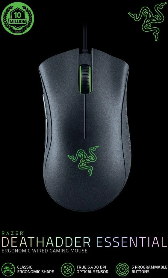 Pelė RAZER DeathAdder Essential RZ01-02540100-R3C1 (Optinė, 6400 DPI, juodos spalvos)