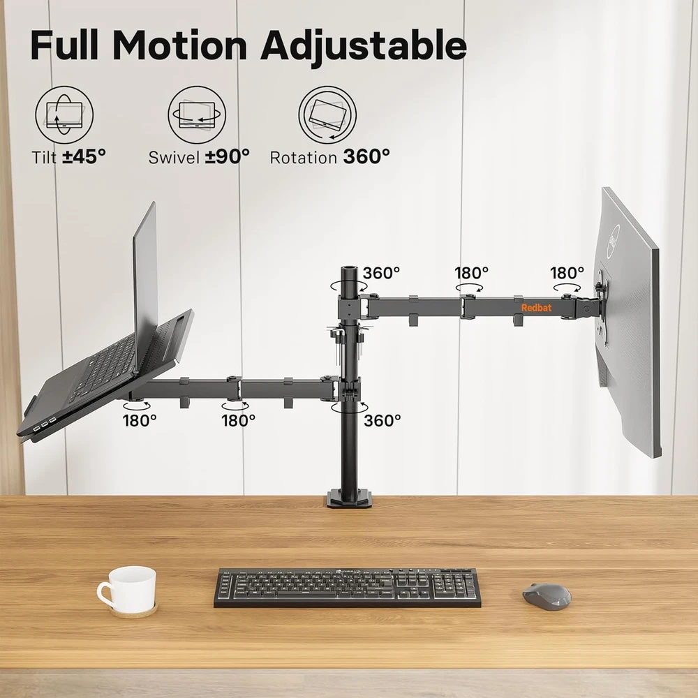 Redbat monitoriaus laikiklis su nešiojamojo kompiuterio platforma 13–32 col., 8kg, RBMDM001B-LT