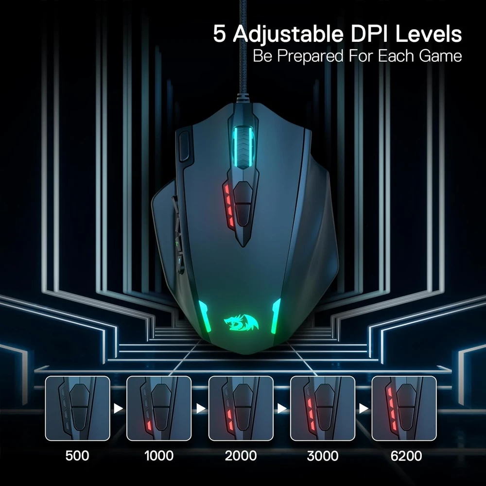 Redragon su laidu optinė žaidimų pelė, 12 400 DPI, M908