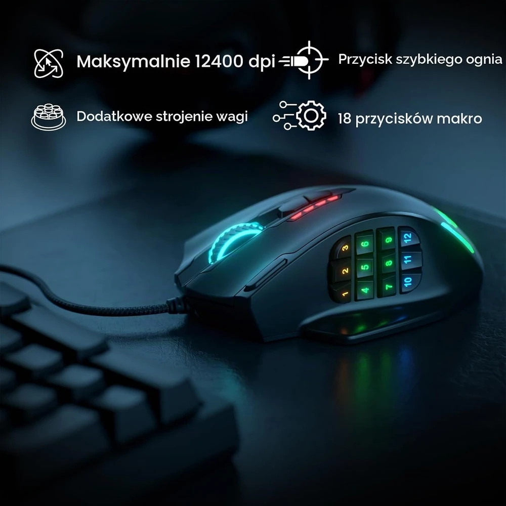 Redragon su laidu optinė žaidimų pelė, 12 400 DPI, M908