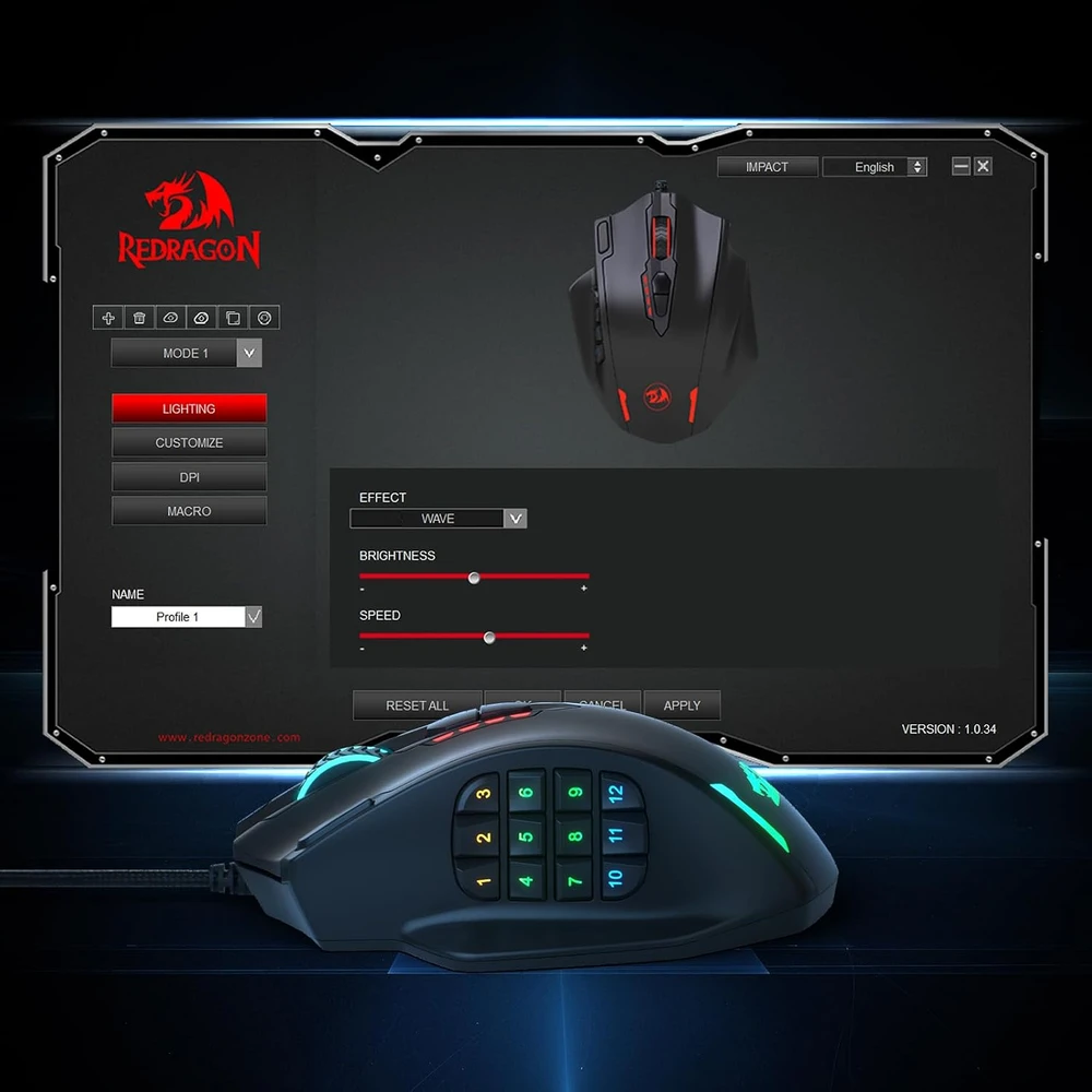 Redragon su laidu optinė žaidimų pelė, 12 400 DPI, M908