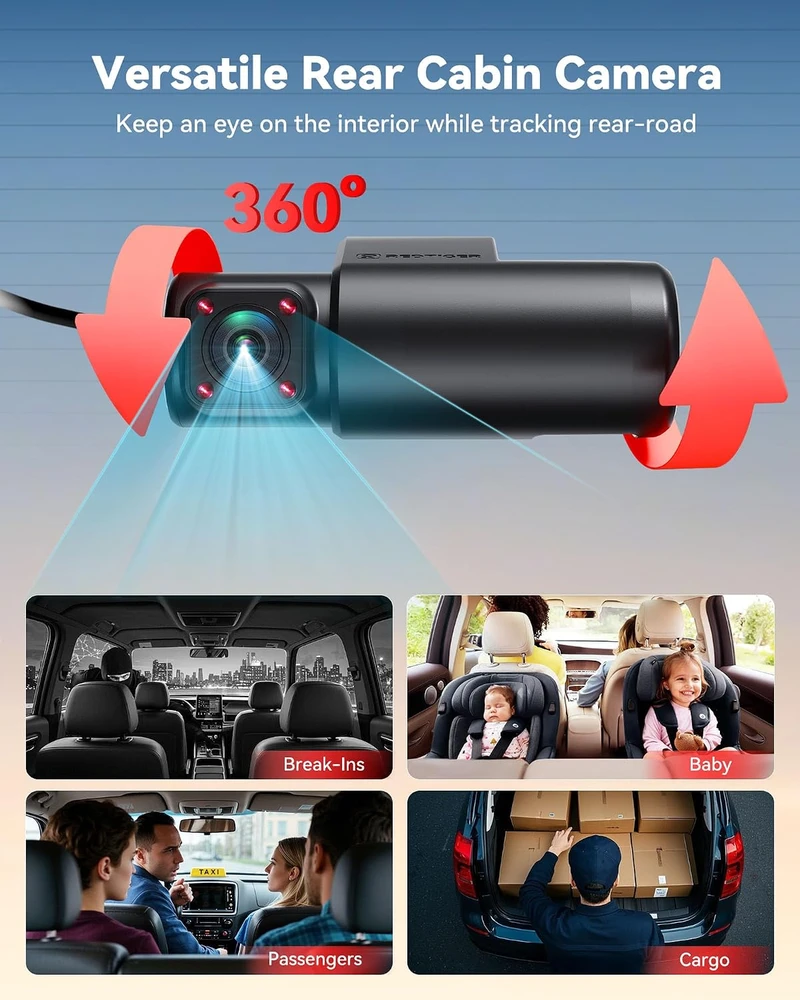 REDTIGER 4 kanalų automobilinė kamera 2,7K ir 3 × 1080p su GPS ir Wi-Fi F17Plus