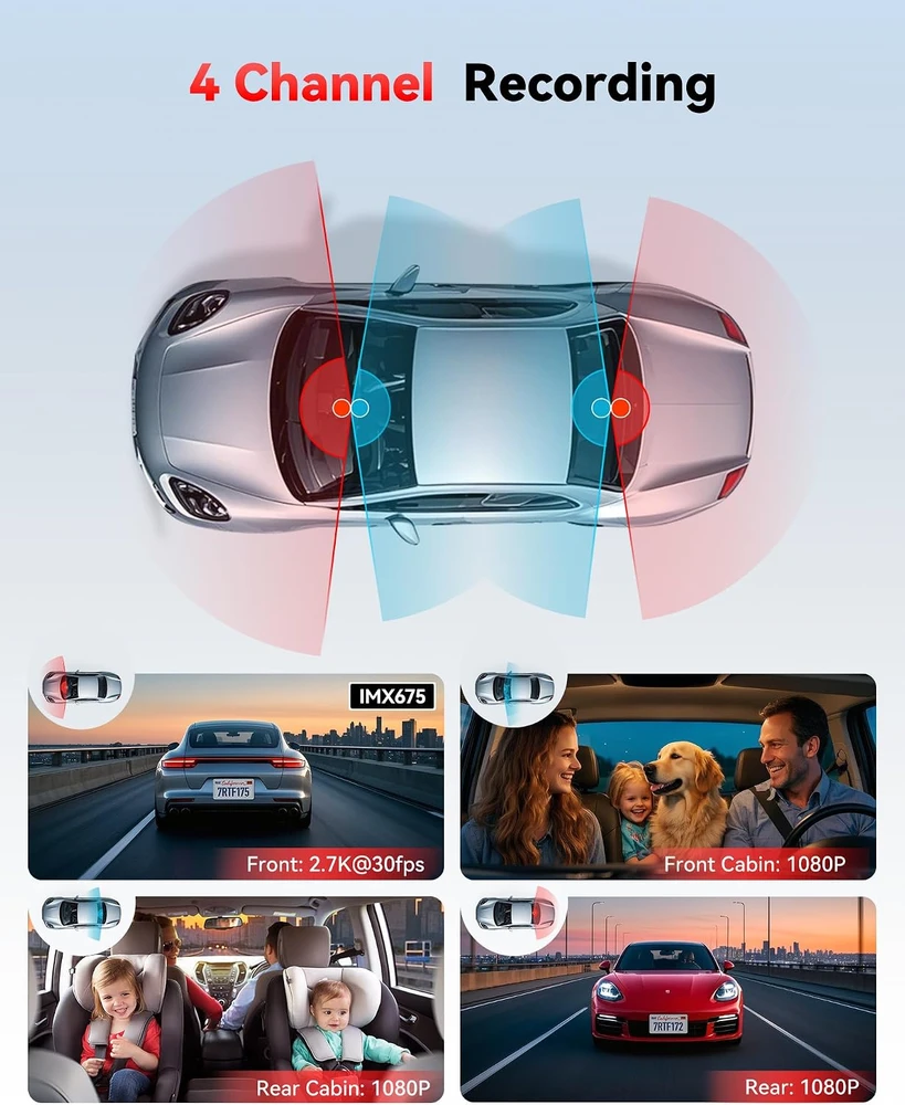 REDTIGER 4 kanalų automobilinė kamera 2,7K ir 3 × 1080p su GPS ir Wi-Fi F17Plus
