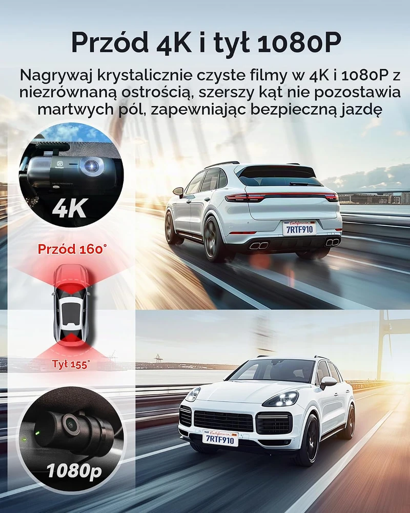 Redtiger F932G 4K priekinė ir galinė automobilio kamera