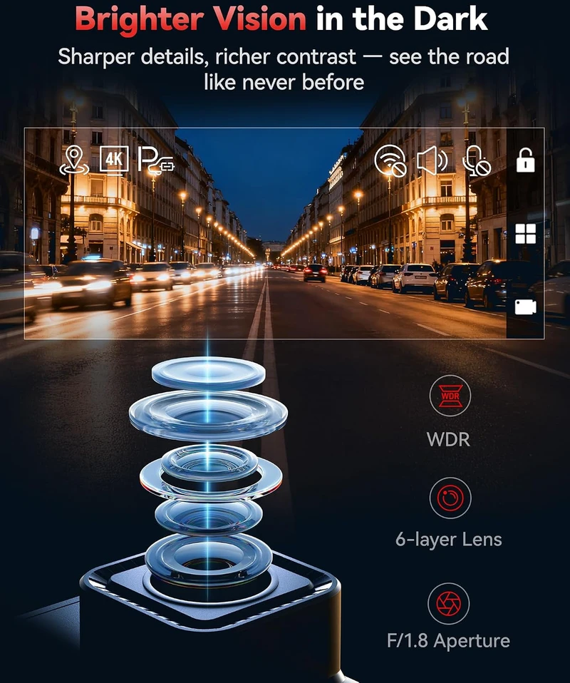REDTIGER automobilinis vaizdo registratorius 4K su galine 1080p kamera, Wi-Fi, GPS, F7N