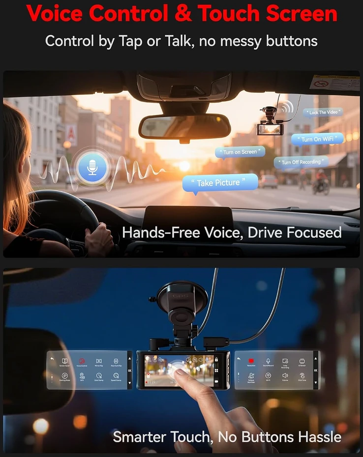 REDTIGER automobilinis vaizdo registratorius F7N TOUCH, 4K + 1080p, GPS, Wi-Fi, 64 GB