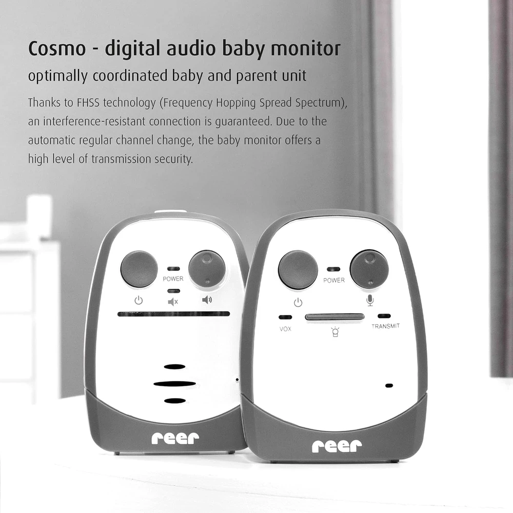 Reer elektroninė auklė Cosmo su naktine lempute, 600 m veikimo nuotoliu ir interkomu 50150