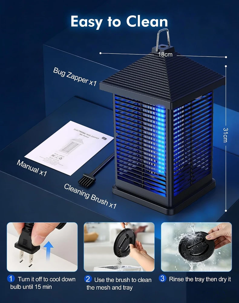 Regevo elektrinė vabzdžių gaudyklė 18 W, 4000 V, IPX4 su šviesos jutikliu JDM03A