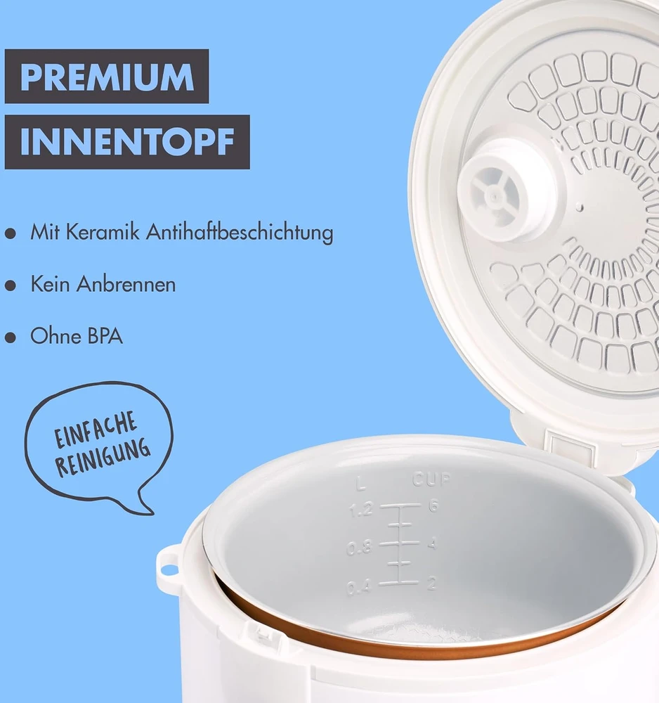 Reishunger ryžių viryklė ir garintuvas 1,2 l, 500 W, 533-RK-KER-Juodas