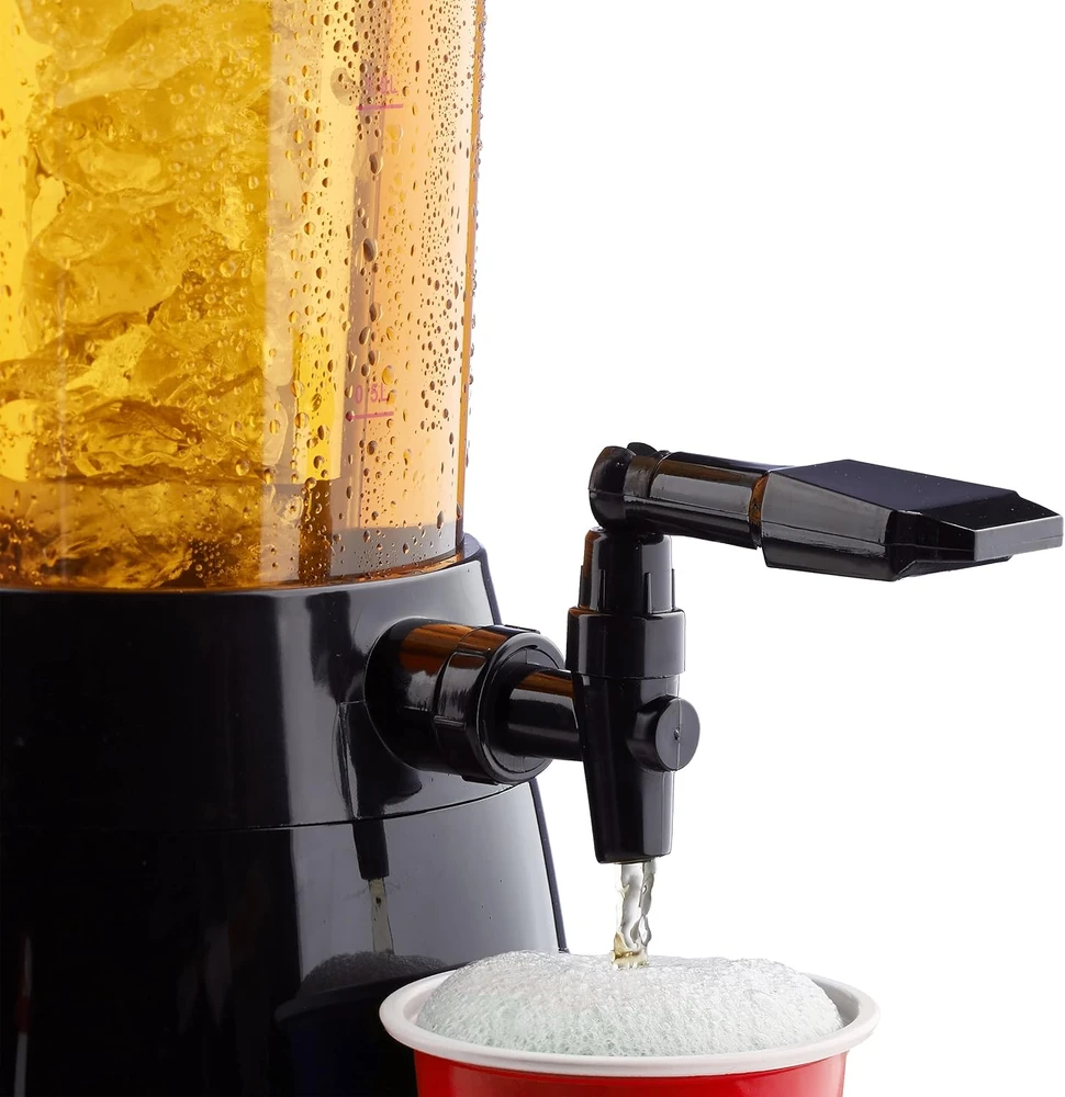Relaxdays alaus bokštas su kraneliu, 2,5 l, 50 raudonų plastikinių puodelių rinkinys