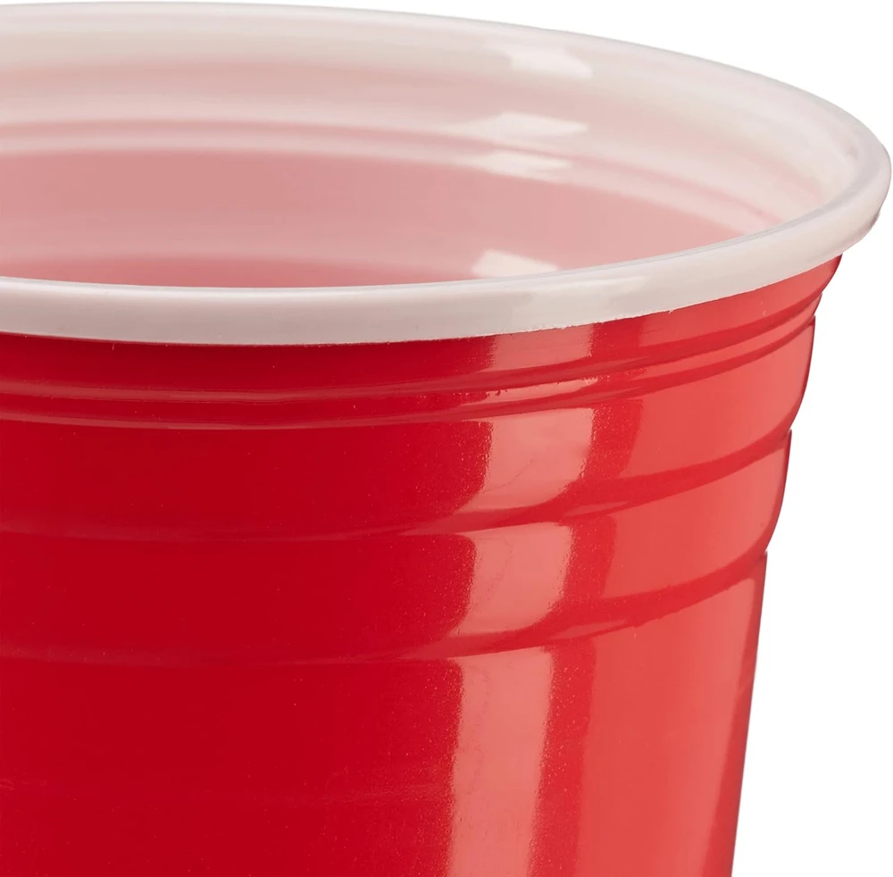 Relaxdays alaus bokštas su kraneliu, 2,5 l, 50 raudonų plastikinių puodelių rinkinys