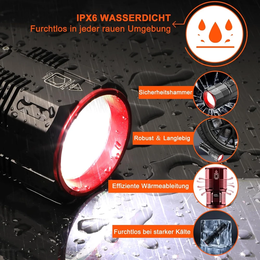 Relybo akumuliatorinė LED prožektorius, 60 W, 1000000 lm, atspari vandeniui, Relybo-A11
