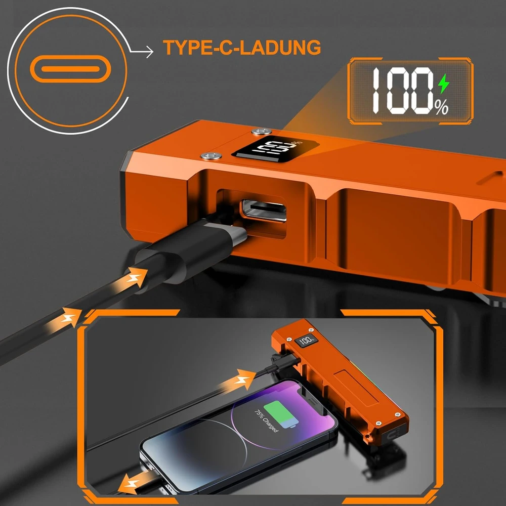 Relybo įkraunama LED prožektorius, 500000 lm, UV 395 nm, IPX6, aliuminio korpusas, FP110