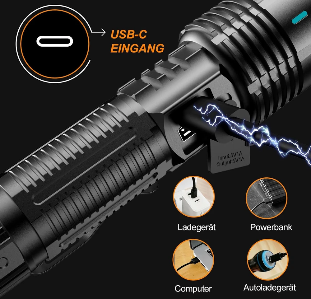 Relybo LED prožektorius, 30 W, įkraunamas, su USB, 5000 lm, su LCD ekranu, Relybo-A05