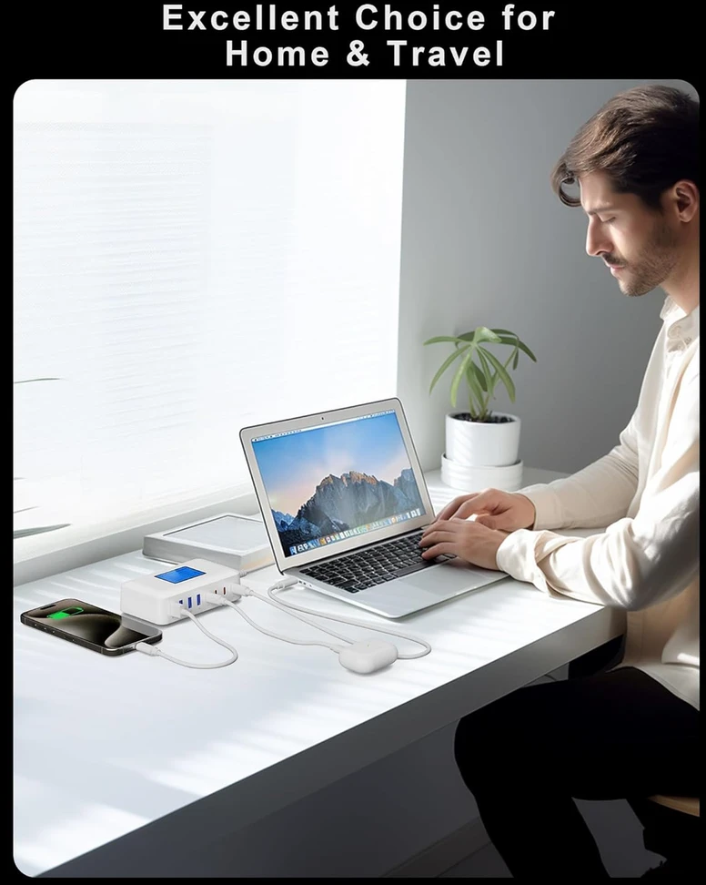 RENGOGA daugiafunkcis USB-C įkroviklis, 200 W, 8 portai (4 x USB-C, 4 x USB-A), LCD ekranas