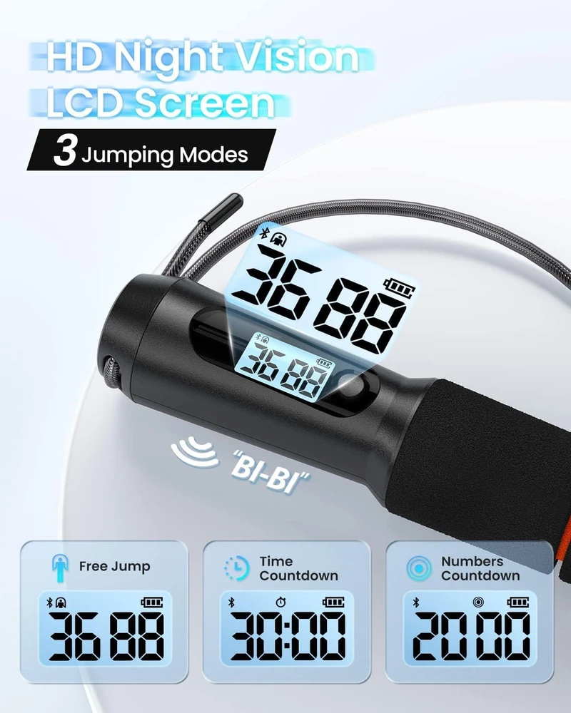 RENPHO išmanioji šokdynė su LCD ekranu, programėle ir reguliuojamu 3 m ilgiu R-Q001