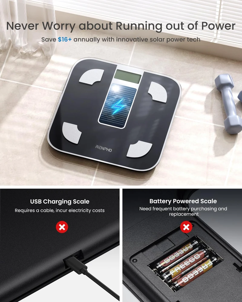 RENPHO išmaniosios kūno sudėties svarstyklės su Bluetooth ir saulės įkrovimu R-A012