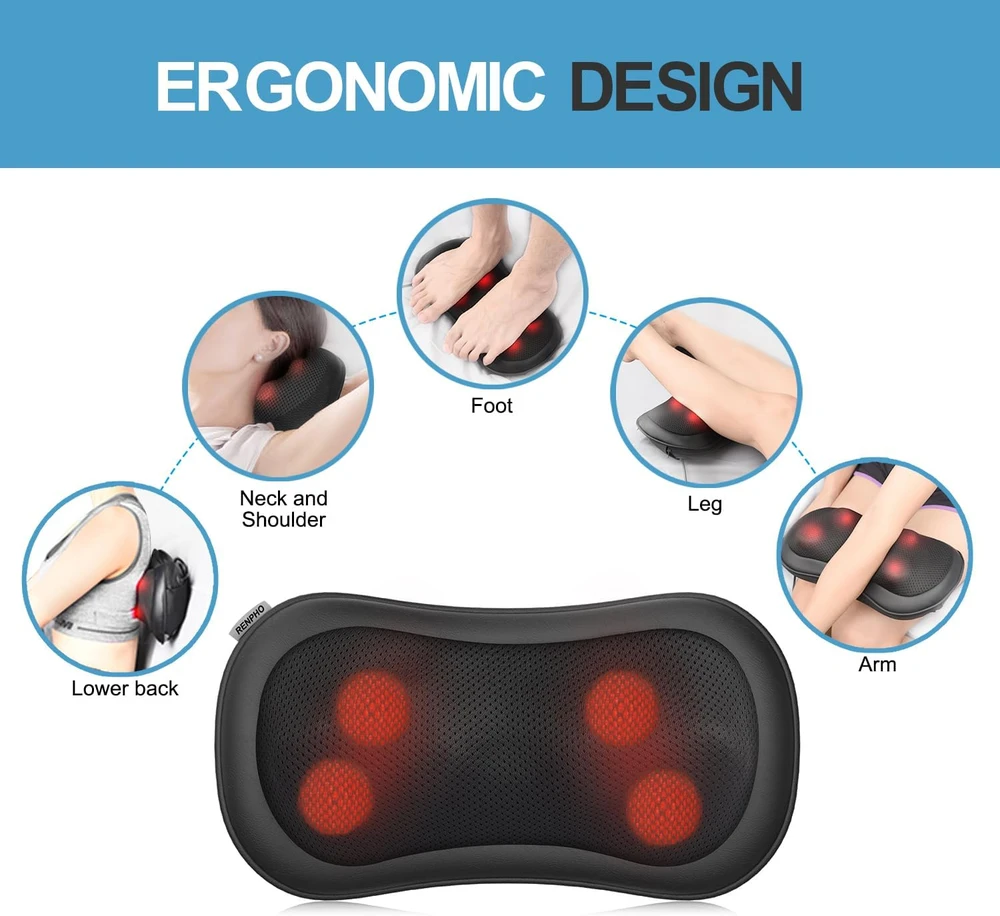 RENPHO Shiatsu masažinė pagalvė nugarai ir kaklui su šildymu, 3 greičiai RF-NM067