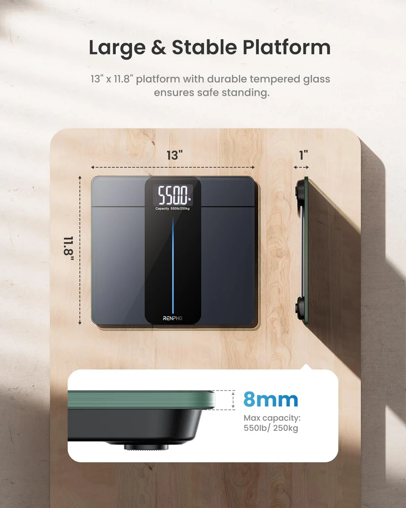 RENPHO skaitmeninės kūno svarstyklės 250 kg su LCD ekranu R-MSD02
