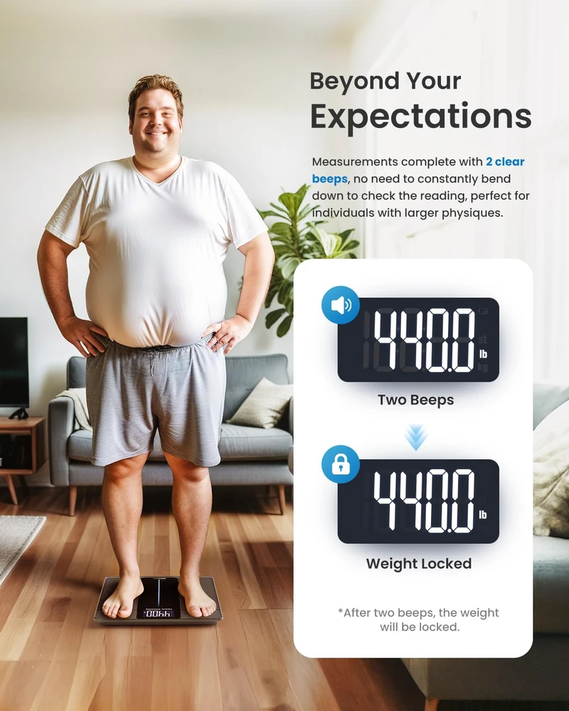 RENPHO skaitmeninės kūno svarstyklės 250 kg su LCD ekranu R-MSD02
