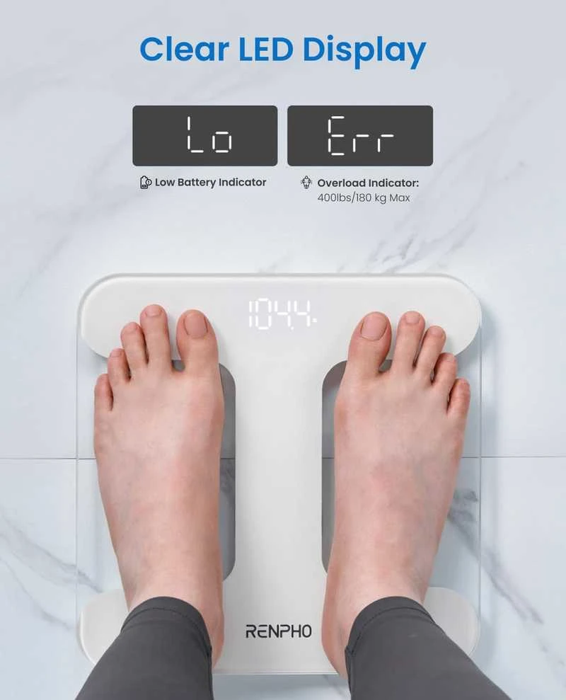 RENPHO vonios svarstyklės, LED ekranas, grūdinto stiklo paviršius, 180 kg, R-MSD01