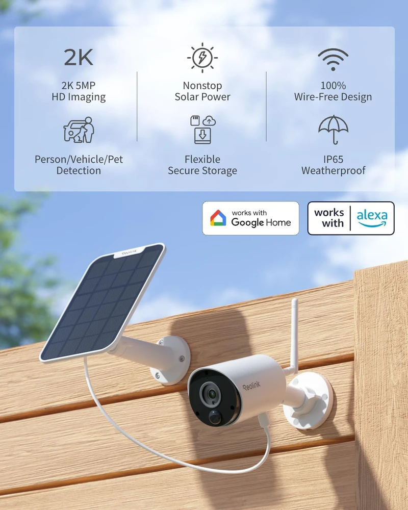 Reolink belaidė lauko stebėjimo kamera 5 MP su 3 W saulės skydeliu Argus Eco
