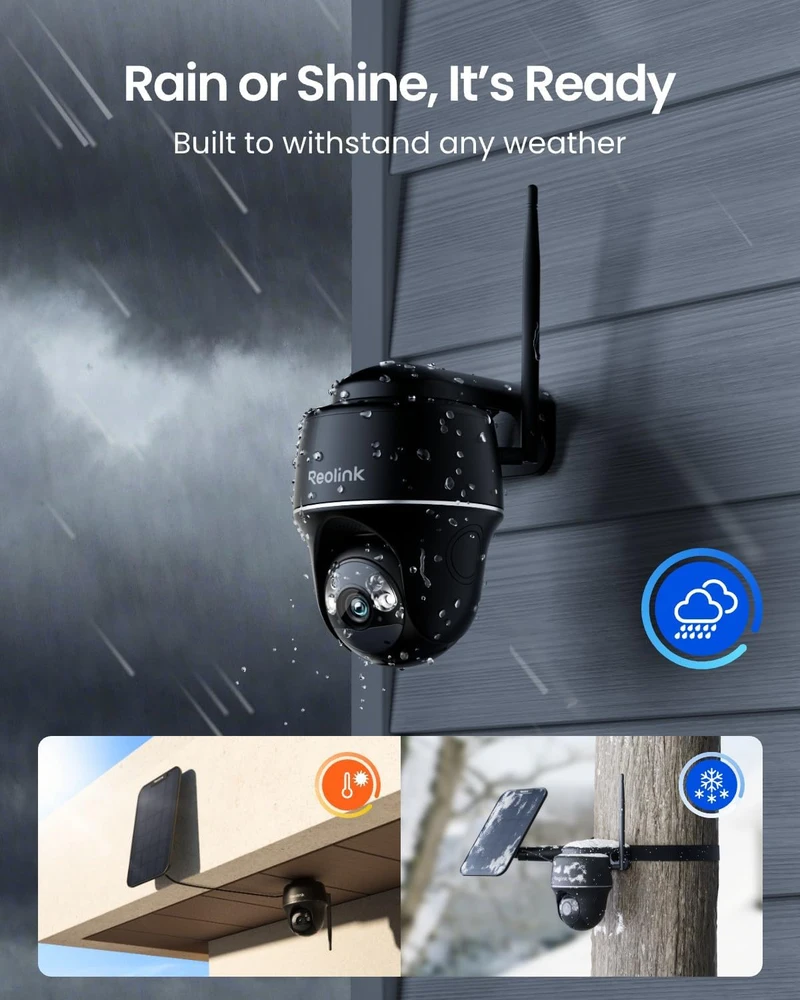 Reolink belaidė saulės energija maitinama IP saugumo kamera 5 MP, pasukama 355°, Wi-Fi 2.4/5 GHz, Argus PT+SP-B
