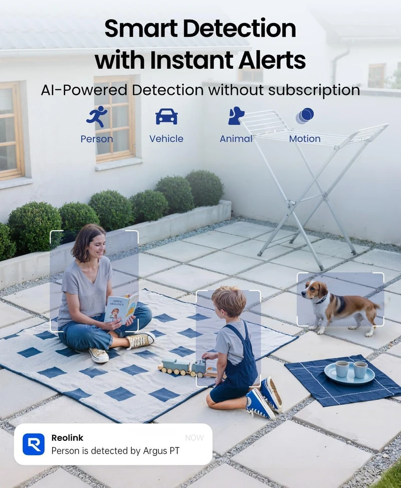 Reolink belaidė saulės energija maitinama IP saugumo kamera 5 MP, pasukama 355°, Wi-Fi 2.4/5 GHz, Argus PT+SP-B